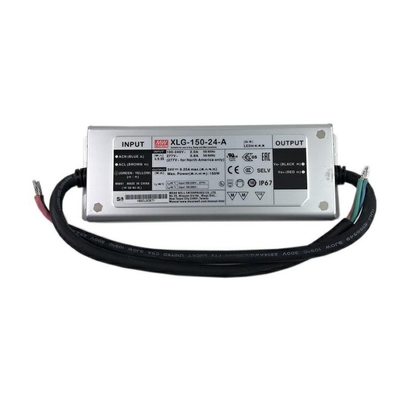 Alimentatore Switching 150W 24V 6,25A IP67 MEAN WELL XLG-150-24-A