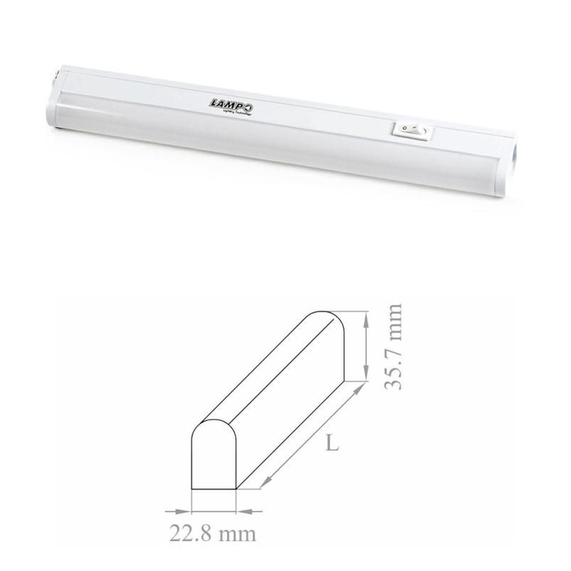 Reglette a LED T5 4W 3000K 275 mm con interruttore LAMPO PT5LED/4W/BC