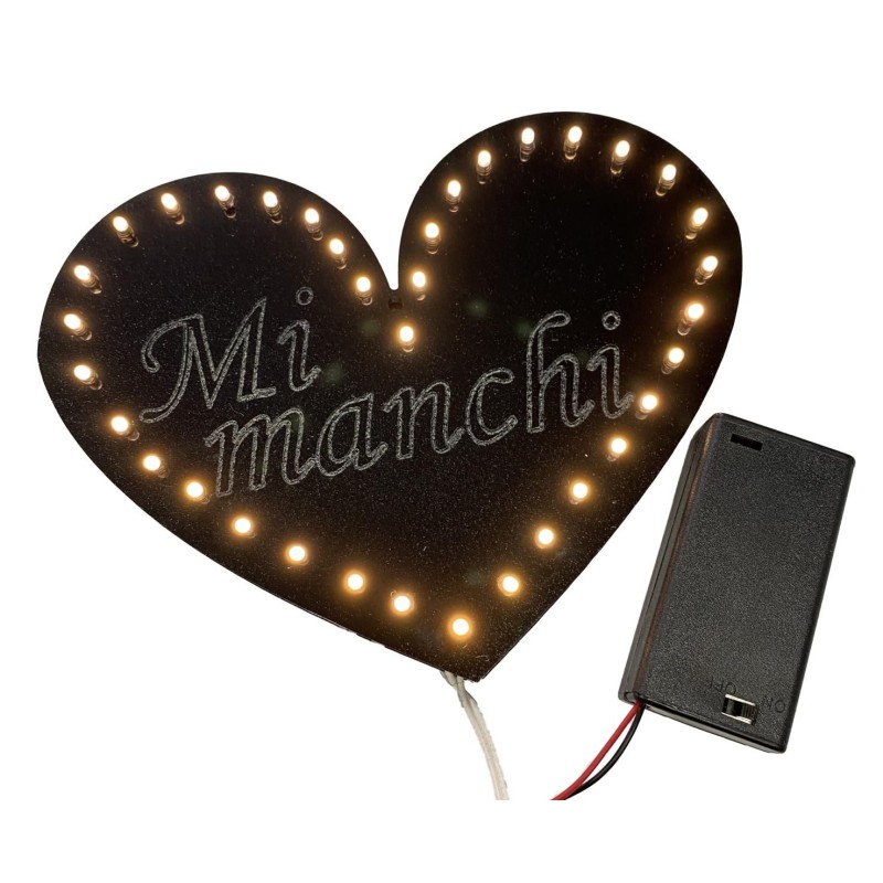 Cuore Mi Manchi Con 36 Led in Plexiglass Nero