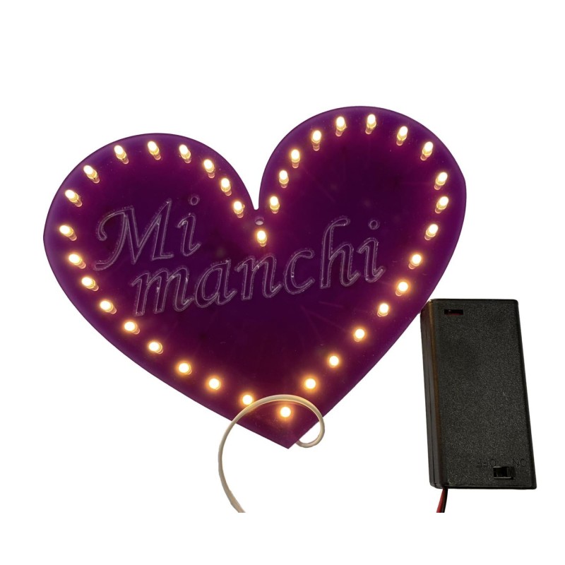 Cuore Mi Manchi Con 36 Led in Plexiglass Viola