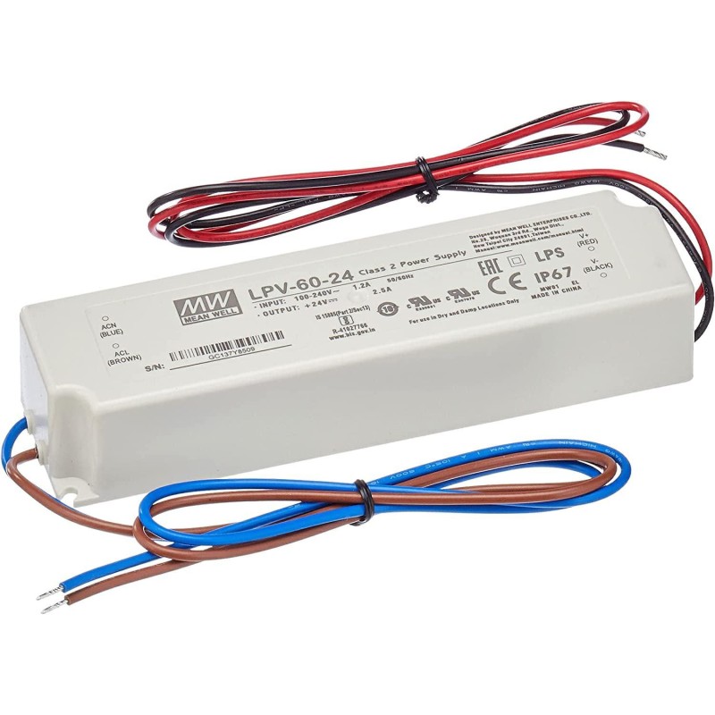 Alimentatore Switching 60W 24V 2,5A IP67 MEAN WELL LPV-60-24